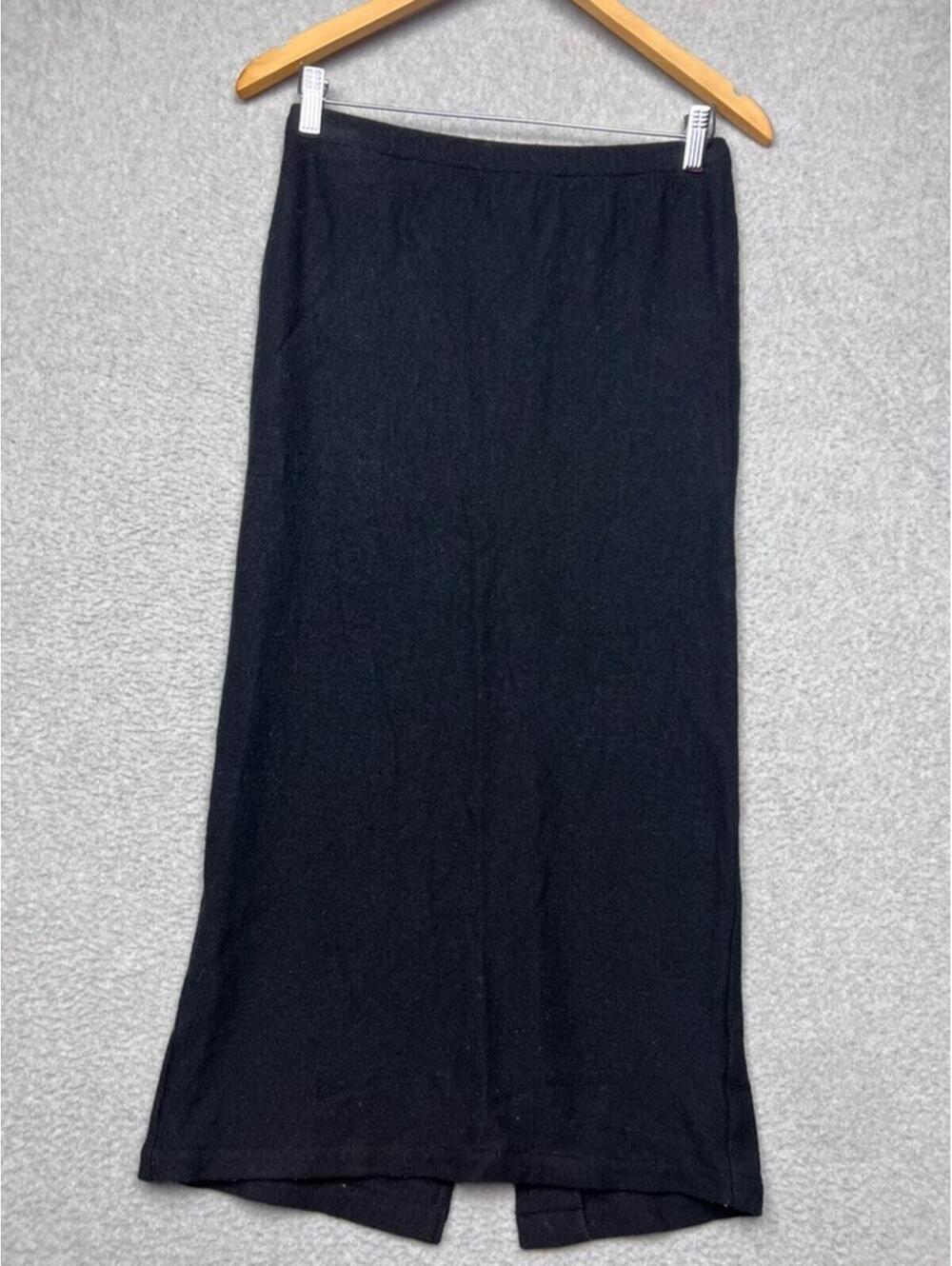 Eileen Fisher Wool Maxi Skirt XS Black Knit Straight Pencil USA Minimalist Boho